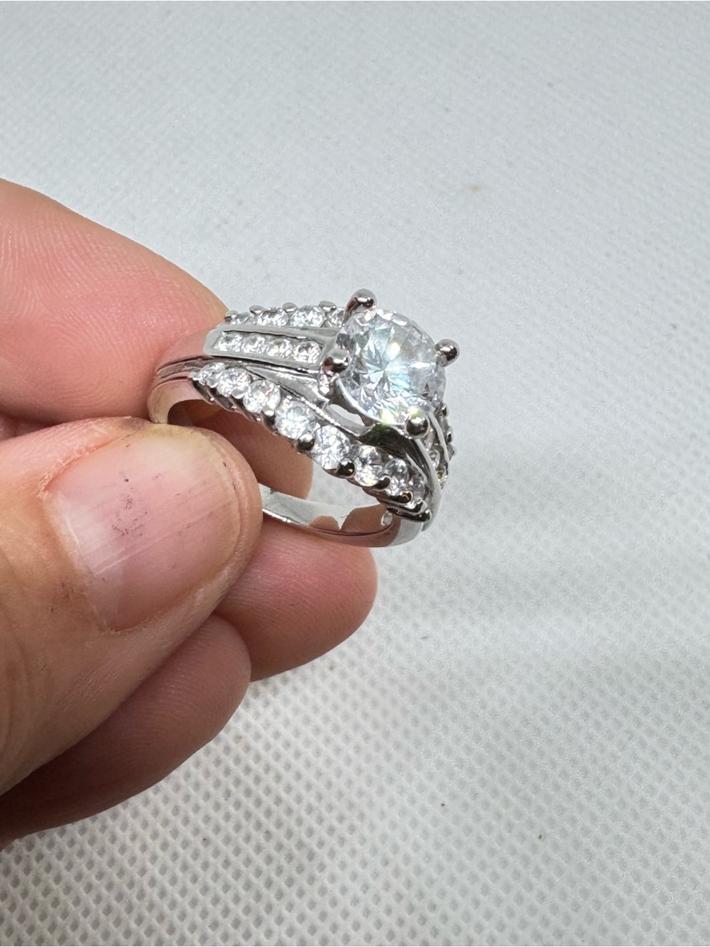 Large Round CZ Halo Statement Ring Silver Tone Size 8